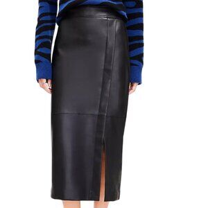 LOFT Tall Faux Leather Midi Wrap Skirt in Black Size 6T NWT